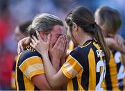 7 August 2022; Kilkenny players Grace Walsh, left, and Aisling Curtis celebrate after their side's victory in the Glen Dimplex All-Ireland Senior Camogie Championship Final match between Cork and Kilkenny at Croke Park in Dublin. Photo by Piaras Ó Mídheach/Sportsfile