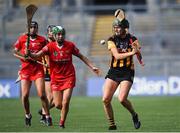 7 August 2022; Denise Gaule of Kilkenny in action against Hannah Looney of Cork during the Glen Dimplex All-Ireland Senior Camogie Championship Final match between Cork and Kilkenny at Croke Park in Dublin. Photo by Piaras Ó Mídheach/Sportsfile