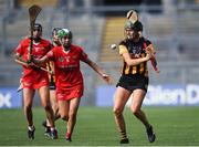 7 August 2022; Denise Gaule of Kilkenny in action against Hannah Looney of Cork during the Glen Dimplex All-Ireland Senior Camogie Championship Final match between Cork and Kilkenny at Croke Park in Dublin. Photo by Piaras Ó Mídheach/Sportsfile