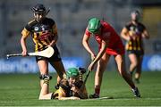 7 August 2022; Laura Murphy of Kilkenny in action against Cliona Healy of Cork during the Glen Dimplex All-Ireland Senior Camogie Championship Final match between Cork and Kilkenny at Croke Park in Dublin. Photo by Piaras Ó Mídheach/Sportsfile
