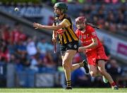 7 August 2022; Denise Gaule of Kilkenny in action against Katrina Mackey of Cork during the Glen Dimplex All-Ireland Senior Camogie Championship Final match between Cork and Kilkenny at Croke Park in Dublin. Photo by Piaras Ó Mídheach/Sportsfile