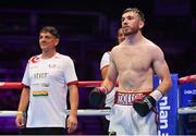 6 August 2022; Kieran Molloy before his super-welterweight bout against Evgenii Vazem at SSE Arena in Belfast. Photo by Ramsey Cardy/Sportsfile