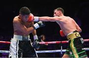 6 August 2022; Sean McComb, right, and Ramiro Blanco during their super-lightweight bout at SSE Arena in Belfast. Photo by Ramsey Cardy/Sportsfile