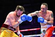 6 August 2022; Padraig McCrory, left, and Marco Antonio Periban during their WBC International silver super-middleweight title bout at SSE Arena in Belfast. Photo by Ramsey Cardy/Sportsfile