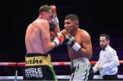 6 August 2022; Sean McComb, left, and Ramiro Blanco during their super-lightweight bout at SSE Arena in Belfast. Photo by Ramsey Cardy/Sportsfile