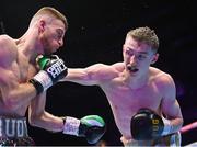 6 August 2022; Ruadhan Farrell, left, and Colm Murphy during their BUI Celtic featherweight title bout at SSE Arena in Belfast. Photo by Ramsey Cardy/Sportsfile