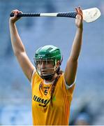 7 August 2022; Caitlin Crawford of Antrim during the Glen Dimplex All-Ireland Premier Junior Camogie Championship Final match between Antrim and Armagh at Croke Park in Dublin. Photo by Piaras Ó Mídheach/Sportsfile