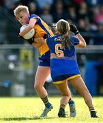 3 August 2022; Katie Callaghan of Clare in action against Emily Rose O'Toole of Wicklow during the ZuCar All-Ireland Ladies Football Minor ‘C’ Championship Final match between Clare and Wicklow at Kinnegad GAA club in Kinnegad, Westmeath. Photo by Piaras Ó Mídheach/Sportsfile