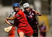 7 August 2022; Joanne Casey of Cork in action against Ally Hesnan of Galway during the Glen Dimplex All-Ireland Intermediate Camogie Championship Final match between Cork and Galway at Croke Park in Dublin. Photo by Piaras Ó Mídheach/Sportsfile