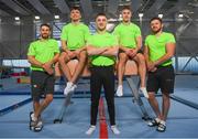9 August 2022; At an event showcasing Gymnastics Ireland’s Men’s team who are competing in the upcoming 2022 European Championships in Munich are the Gymnastics Ireland Men’s Senior team, from left, Eamon Montgomery, Daniel Fox, Rhys McClenaghan, Dominick Cunningham and Ewan McAteer at the National Gymnastics Training Centre on the Sport Ireland Campus in Dublin. Photo by Stephen McCarthy/Sportsfile