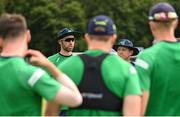 9 August 2022; Ireland captain Andrew Balbirnie, left, and head coach Heinrich Malan before the Men's T20 International match between Ireland and Afghanistan at Stormont in Belfast. Photo by Ramsey Cardy/Sportsfile