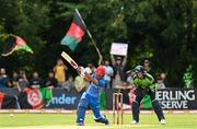 9 August 2022; Najibullah Zadran of Afghanistan hits a four during the Men's T20 International match between Ireland and Afghanistan at Stormont in Belfast. Photo by Ramsey Cardy/Sportsfile