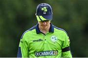 9 August 2022; George Dockrell of Ireland wearing a 100 cap during the Men's T20 International match between Ireland and Afghanistan at Stormont in Belfast. Photo by Ramsey Cardy/Sportsfile