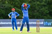 9 August 2022; Rahmanullah Gurbaz of Afghanistan reacts during the Men's T20 International match between Ireland and Afghanistan at Stormont in Belfast. Photo by Ramsey Cardy/Sportsfile