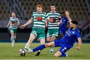 9 August 2022; Rory Gaffney of Shamrock Rovers in action against Gagi Margvelashvili of Shkupi  during the UEFA Europa League third qualifying round second leg match between Shkupi and Shamrock Rovers at Arena Todor Proeski in Skopje, North Macedonia. Photo by Ognen Teofilovski/Sportsfile