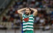 9 August 2022; Richie Towell of Shamrock Rovers reacts during the UEFA Europa League third qualifying round second leg match between Shkupi and Shamrock Rovers at Arena Todor Proeski in Skopje, North Macedonia. Photo by Ognen Teofilovski/Sportsfile