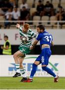 9 August 2022; Rory Gaffney of Shamrock Rovers in action against Angelce Timovski of Shkupi during the UEFA Europa League third qualifying round second leg match between Shkupi and Shamrock Rovers at Arena Todor Proeski in Skopje, North Macedonia. Photo by Ognen Teofilovski/Sportsfile