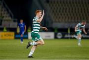 9 August 2022; Rory Gaffney of Shamrock Rovers, left, celebrates after scoring his side's first goal during the UEFA Europa League third qualifying round second leg match between Shkupi and Shamrock Rovers at Arena Todor Proeski in Skopje, North Macedonia. Photo by Ognen Teofilovski/Sportsfile