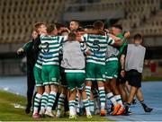 9 August 2022; Shamrock Rovers players celebrate after their side's first goal during the UEFA Europa League third qualifying round second leg match between Shkupi and Shamrock Rovers at Arena Todor Proeski in Skopje, North Macedonia. Photo by Ognen Teofilovski/Sportsfile