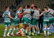 9 August 2022; Shamrock Rovers players celebrate their side's first goal during the UEFA Europa League third qualifying round second leg match between Shkupi and Shamrock Rovers at Arena Todor Proeski in Skopje, North Macedonia. Photo by Ognen Teofilovski/Sportsfile