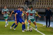 9 August 2022; Graham Burke of Shamrock Rovers in action against Antonio Kalanoski of Shkupi during the UEFA Europa League third qualifying round second leg match between Shkupi and Shamrock Rovers at Arena Todor Proeski in Skopje, North Macedonia. Photo by Ognen Teofilovski/Sportsfile