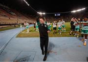 9 August 2022; Shamrock Rovers manager Stephen Bradley celebrates after his side's victory in the UEFA Europa League third qualifying round second leg match between Shkupi and Shamrock Rovers at Arena Todor Proeski in Skopje, North Macedonia. Photo by Ognen Teofilovski/Sportsfile
