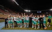 9 August 2022; Shamrock Rovers players celebrate after their side's victory in the UEFA Europa League third qualifying round second leg match between Shkupi and Shamrock Rovers at Arena Todor Proeski in Skopje, North Macedonia. Photo by Ognen Teofilovski/Sportsfile