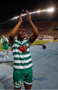 9 August 2022; Aidomo Emakhu of Shamrock Rovers after his side's victory in the UEFA Europa League third qualifying round second leg match between Shkupi and Shamrock Rovers at Arena Todor Proeski in Skopje, North Macedonia. Photo by Ognen Teofilovski/Sportsfile