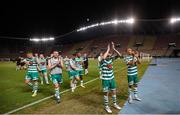9 August 2022; Shamrock Rovers players after their side's victory in the UEFA Europa League third qualifying round second leg match between Shkupi and Shamrock Rovers at Arena Todor Proeski in Skopje, North Macedonia. Photo by Ognen Teofilovski/Sportsfile