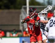 10 August 2022; Thomas McConvey of Canada takes a shot at goal during the 2022 World Lacrosse Men's U21 World Championship - Group A match between USA and Canada at the University of Limerick in Limerick. Photo by Tom Beary/Sportsfile