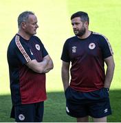 10 August 2022; St Patrick's Athletic technical director Alan Matthews and manager Tim Clancy during a St Patrick's Athletic training session at Tallaght Stadium in Dublin. Photo by Harry Murphy/Sportsfile