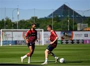 10 August 2022; Barry Cotter and Chris Forrester during a St Patrick's Athletic training session at Tallaght Stadium in Dublin. Photo by Harry Murphy/Sportsfile