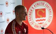 10 August 2022; Tom Grivosti during a St Patrick's Athletic press conference at Tallaght Stadium in Dublin. Photo by Harry Murphy/Sportsfile