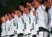 10 August 2022; Ireland players during the national anthem prior to the 2022 World Lacrosse Men's U21 World Championship - Group A match between Ireland and Germany at University of Limerick in Limerick. Photo by Tom Beary/Sportsfile