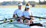 11 August 2022; Steven McGowen, left, and Katie O'Brien of Ireland competing in the PR2 Mixed Double Sculls Preliminary Race during day 1 of the European Championships 2022 at the Olympic Regatta Centre in Munich, Germany. Photo by David Fitzgerald/Sportsfile