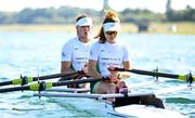 11 August 2022; Steven McGowen, left, and Katie O'Brien of Ireland competing in the PR2 Mixed Double Sculls Preliminary Race during day 1 of the European Championships 2022 at the Olympic Regatta Centre in Munich, Germany. Photo by David Fitzgerald/Sportsfile