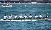 11 August 2022; Cox, Leah O'Regan with Ireland's Women's Eight team, Fiona Murtagh, Emily Heagarty, Tara Hanlon, Aifric Keogh, Natalie Long, Sanita Puspure, Zoe Hyde before competing in the Women's Eight Team qualifying during day 1 of the European Championships 2022 at the Olympic Regatta Centre in Munich, Germany. Photo by David Fitzgerald/Sportsfile