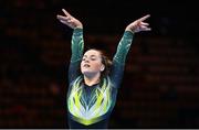 11 August 2022; Emma Slevin of Ireland after competing in the Women's Floor Exercise during day 1 of the European Championships 2022 at the Olympiahalle in Munich, Germany. Photo by Ben McShane/Sportsfile