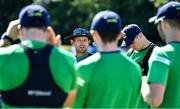 11 August 2022; Ireland head coach Heinrich Malan gives a team-talk before the Men's T20 International match between Ireland and Afghanistan at Stormont in Belfast. Photo by Sam Barnes/Sportsfile