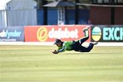 11 August 2022; Andrew McBrine of Ireland dives to catch out Ibrahim Zadran of Afghanistan during the Men's T20 International match between Ireland and Afghanistan at Stormont in Belfast. Photo by Sam Barnes/Sportsfile