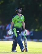 11 August 2022; Andrew Balbirnie of Ireland  reactsafter being dismissed during the Men's T20 International match between Ireland and Afghanistan at Stormont in Belfast. Photo by Sam Barnes/Sportsfile