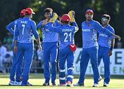 11 August 2022; Afghanistan players celebrate the wicket of Andrew Balbirnie of Ireland during the Men's T20 International match between Ireland and Afghanistan at Stormont in Belfast. Photo by Sam Barnes/Sportsfile