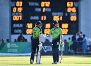 11 August 2022; Andrew Balbirnie of Ireland, right, bumps fists with team-mate Lorcan Tucker during the Men's T20 International match between Ireland and Afghanistan at Stormont in Belfast. Photo by Sam Barnes/Sportsfile