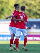 11 August 2022; Sligo Rovers player Max Mata congratulating Will Fitzgerald after he scored a goal during the UEFA Europa Conference League third qualifying round second leg match between Sligo Rovers and Viking at The Showgrounds in Sligo. Photo by James Fallon/Sportsfile