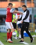 11 August 2022; Harry Brockbank of St Patrick's Athletic and CSKA Sofia manager Saša Ilic during the UEFA Europa Conference League third qualifying round second leg match between St Patrick's Athletic and CSKA Sofia at Tallaght Stadium in Dublin. Photo by Stephen McCarthy/Sportsfile