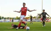 11 August 2022; Chris Forrester of St Patrick's Athletic protests a foul on Thibaut Vion of CSKA Sofia during the UEFA Europa Conference League third qualifying round second leg match between St Patrick's Athletic and CSKA Sofia at Tallaght Stadium in Dublin. Photo by Harry Murphy/Sportsfile