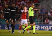 11 August 2022; Referee Horatiu Fesnic signals for a penalty during the UEFA Europa Conference League third qualifying round second leg match between St Patrick's Athletic and CSKA Sofia at Tallaght Stadium in Dublin. Photo by Harry Murphy/Sportsfile