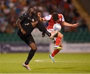 11 August 2022; Amos Youga of CSKA Sofia in action against Adam O'Reilly of St Patrick's Athletic during the UEFA Europa Conference League third qualifying round second leg match between St Patrick's Athletic and CSKA Sofia at Tallaght Stadium in Dublin. Photo by Stephen McCarthy/Sportsfile