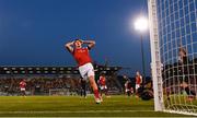 11 August 2022; Joe Redmond of St Patrick's Athletic reacts to a missed opportunity on goal during the UEFA Europa Conference League third qualifying round second leg match between St Patrick's Athletic and CSKA Sofia at Tallaght Stadium in Dublin. Photo by Stephen McCarthy/Sportsfile
