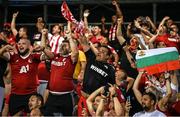 11 August 2022; CSKA Sofia supporters celebrate their second goal during the UEFA Europa Conference League third qualifying round second leg match between St Patrick's Athletic and CSKA Sofia at Tallaght Stadium in Dublin. Photo by Stephen McCarthy/Sportsfile